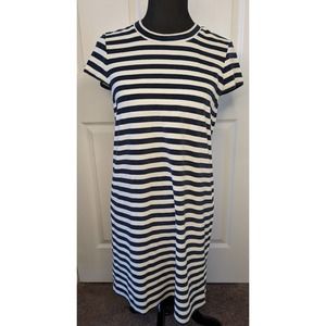 Madewell Dress Womens Size M Striped Velour Short Sleeve Navy White 90s #H5681